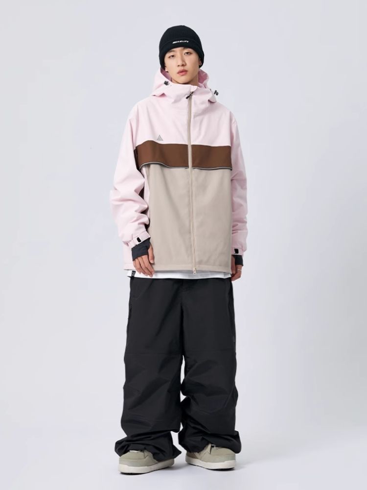 XwXwSeui Men Women Colorblock Loose Snow Jacket