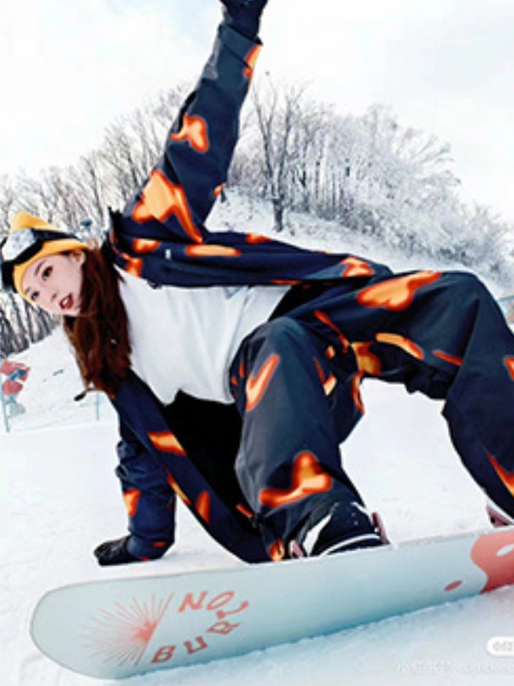 XwXwSeui Men Women Flame Butterfly Baggy Ski Pants