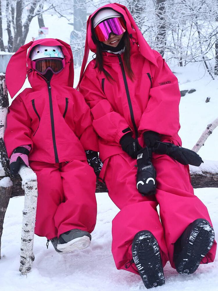 XwXwSeui Men Women 3L Rabbit Ears Outdoor Snow Suits