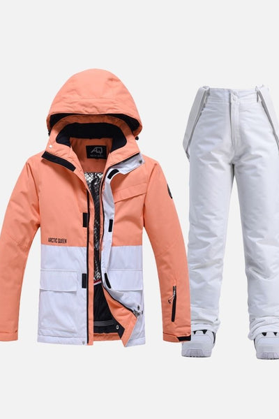 XwXwSeui Men Women Hooded Insulated Snow Suits-Orange Series