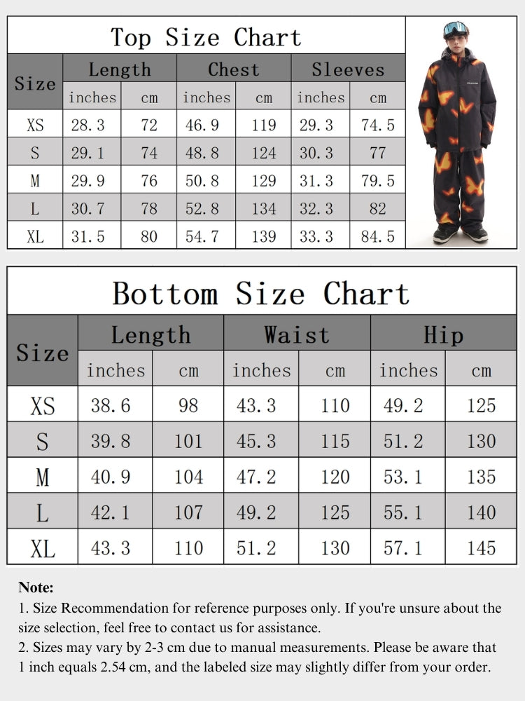 XwXwSeui Men Women Flame Butterfly Insulated Ski Suits