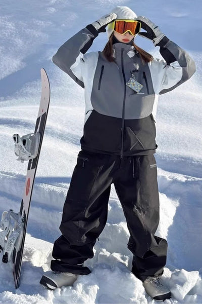 XwXwSeui Men Women Colorblock Shell Snow Jacket