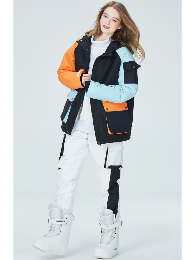 XwXwSeui Men Women Colorblock Waterproof Snow Suits-Black Series