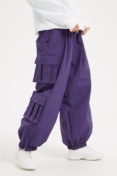 XwXwSeui Men Women Fleeced 3L Loose Waterproof Solid Fashion Snowboard Trousers