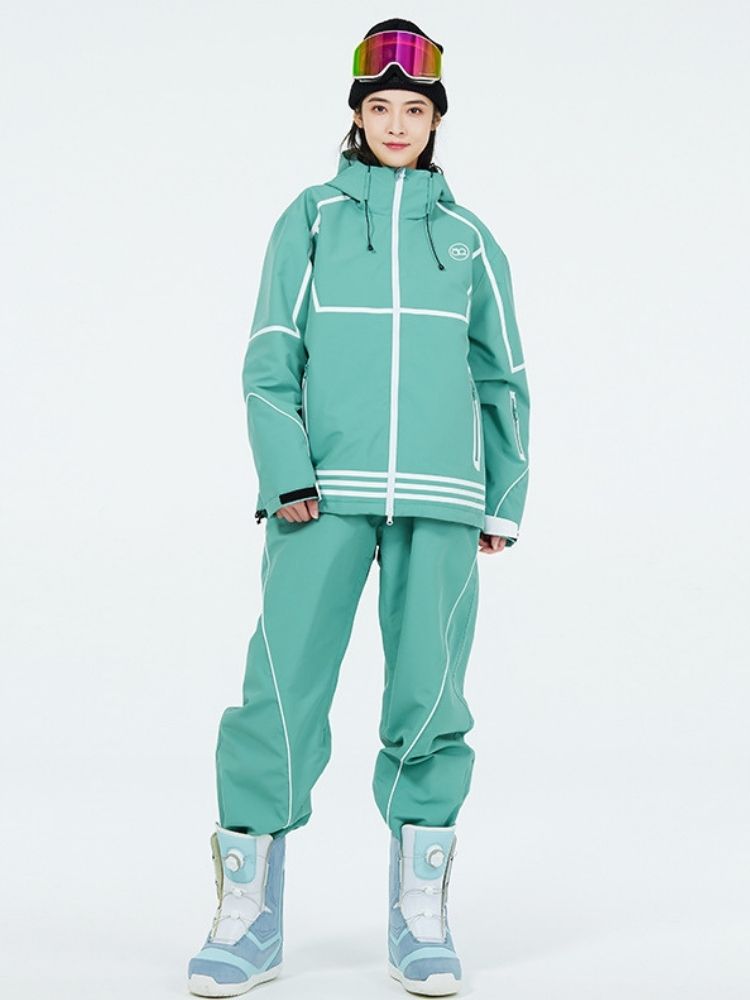 XwXwSeui Men Women Lines Outdoor Snow Suits-Light Cyan Series