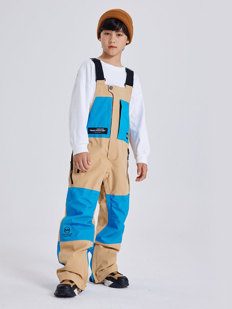 XwXwSeui Kids Colorblock Waterproof Baggy Snow Bibs