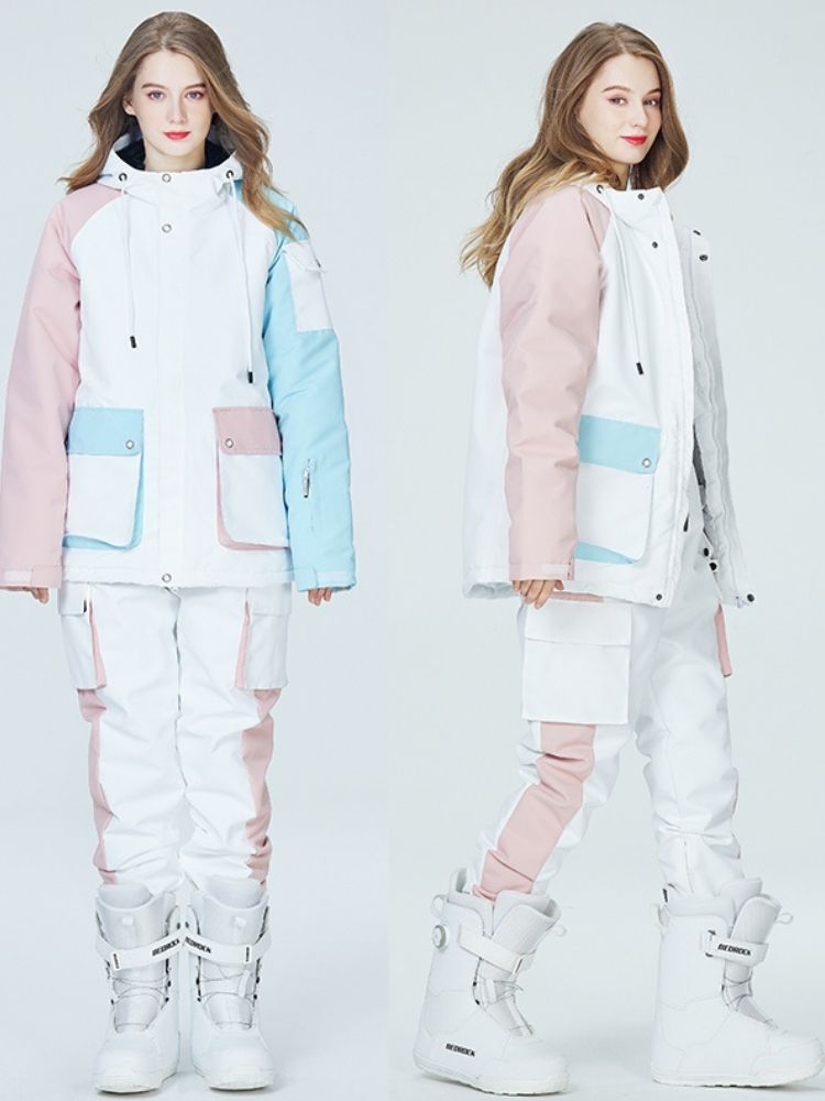 XwXwSeui Men Women Colorblock Waterproof Snow Suits-Pink Series