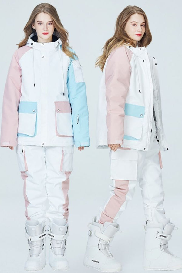 XwXwSeui Men Women Colorblock Waterproof Snow Suits-Pink Series