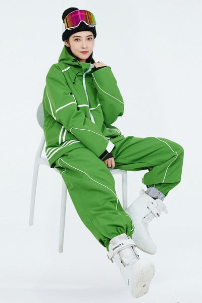 XwXwSeui Men Women Lines Outdoor Snow Suits-Green Series