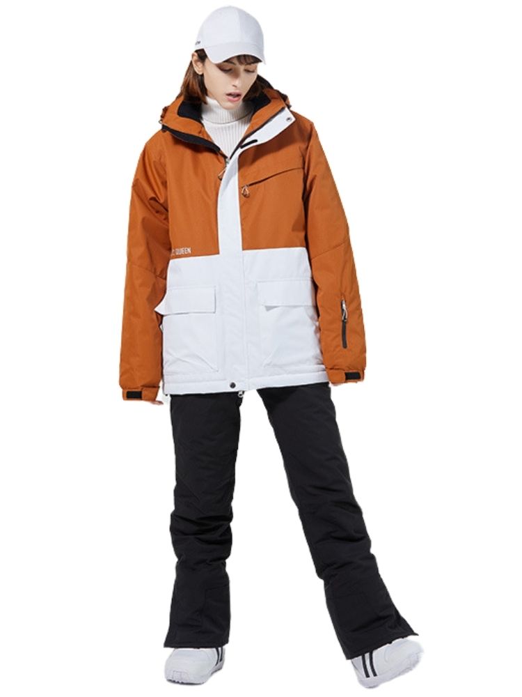 XwXwSeui Men Women Hooded Insulated Snow Suits-Brown Series