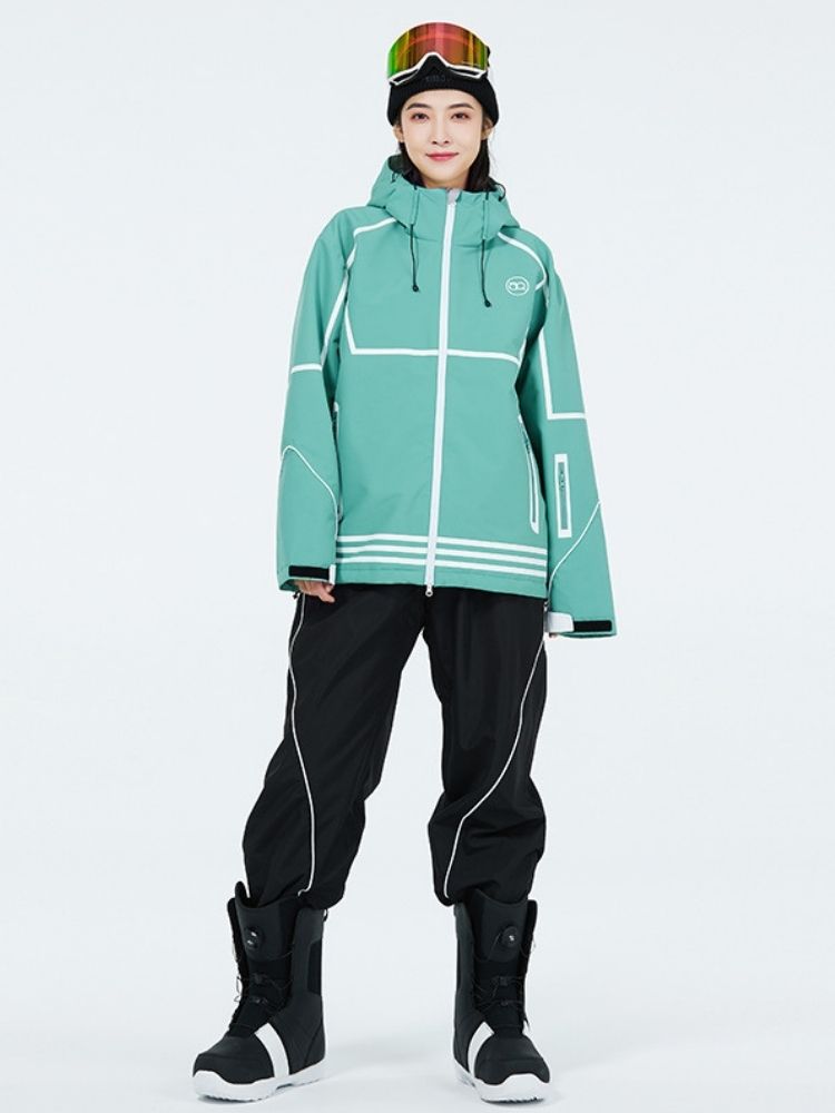 XwXwSeui Men Women Lines Outdoor Snow Suits-Light Cyan Series