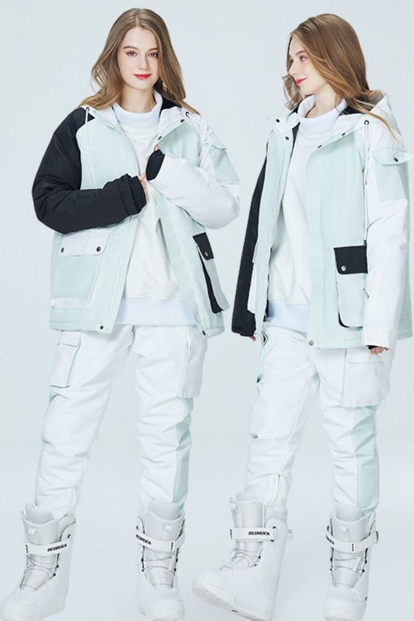 XwXwSeui Men Women Colorblock Waterproof Snow Suits-Green Series