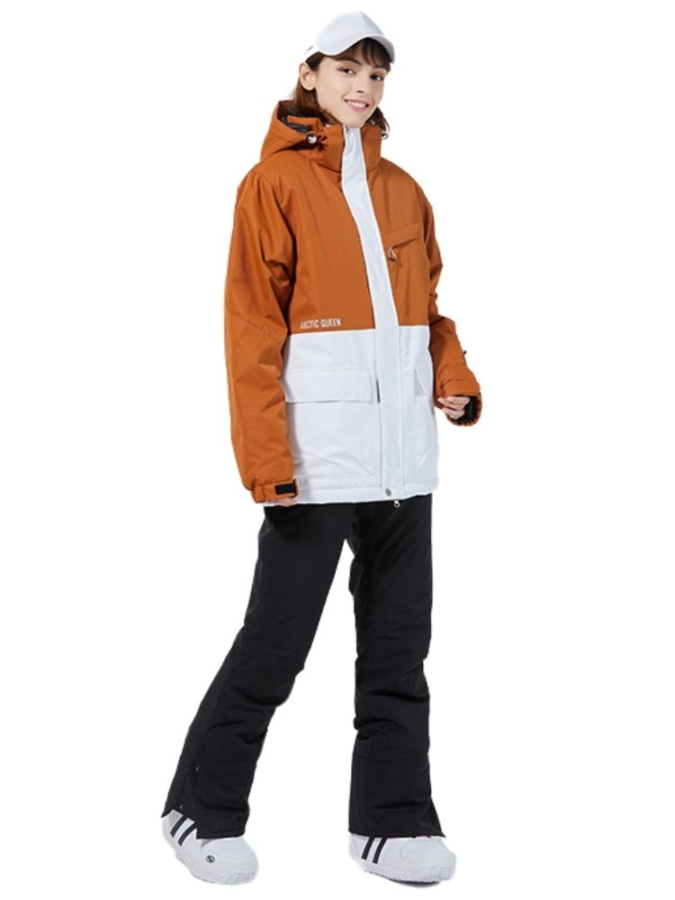 XwXwSeui Men Women Hooded Insulated Snow Suits-Brown Series