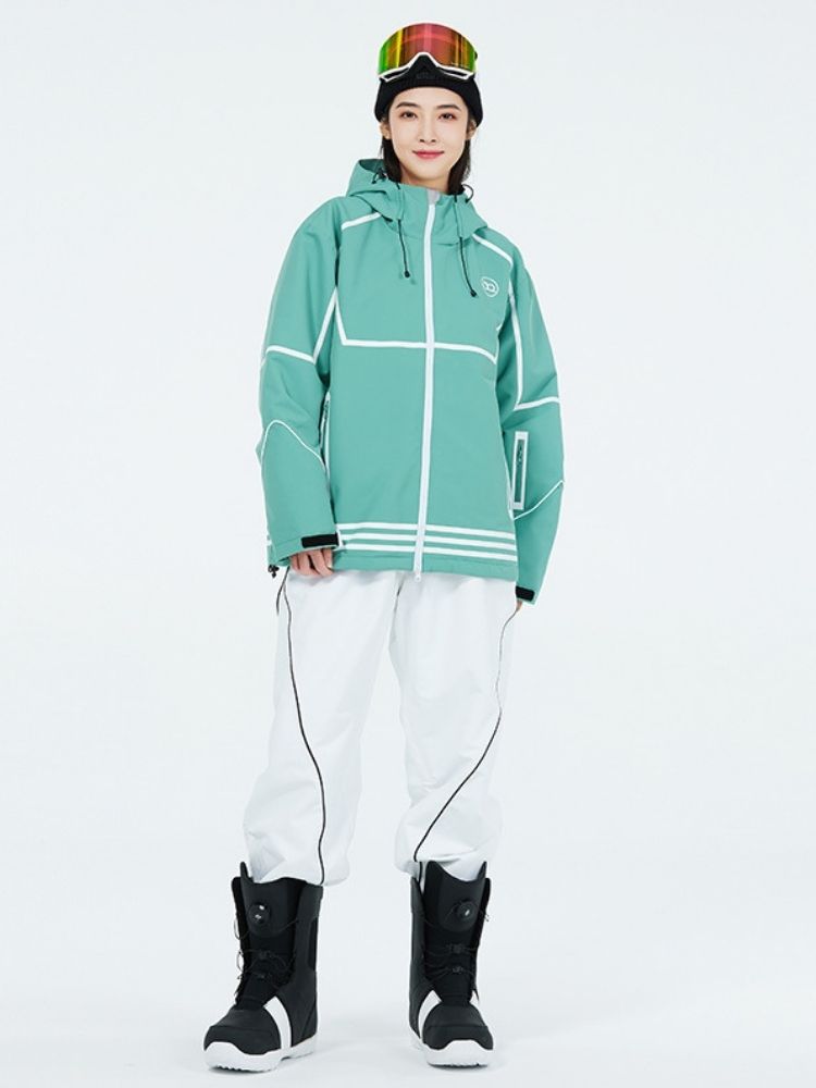 XwXwSeui Men Women Lines Outdoor Snow Suits-Light Cyan Series