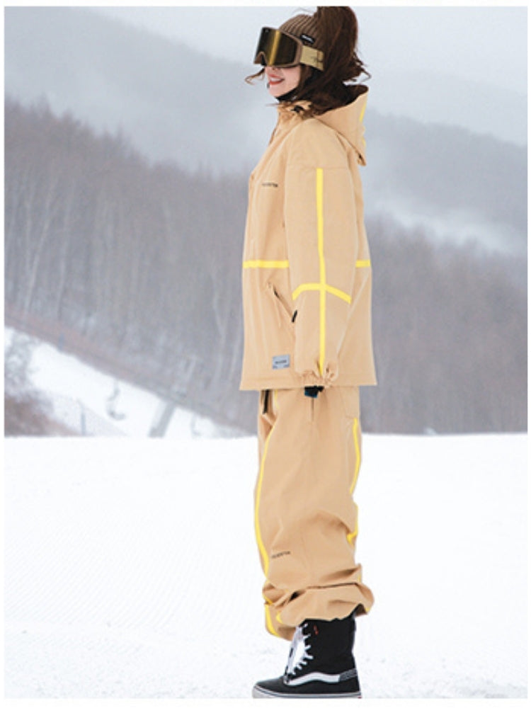 XwXwSeui Men Women Stripe Loose Fleece Ski Suits