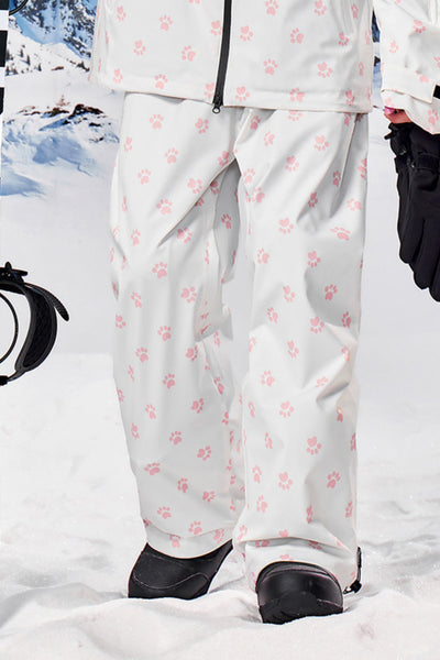 XwXwSeui Women Men Warm Chic Waterproof Cat Paw Print Snowboarding Pant