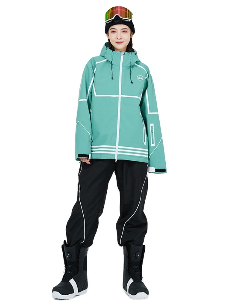 XwXwSeui Men Women Lines Outdoor Snow Suits-Light Cyan Series