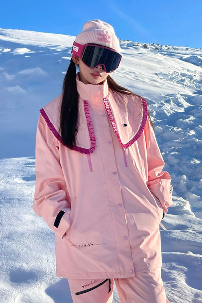 XwXwSeui Women and Men Insulated Fashion Bow Baggy 3L Outdoor Breathable Snow Jacket