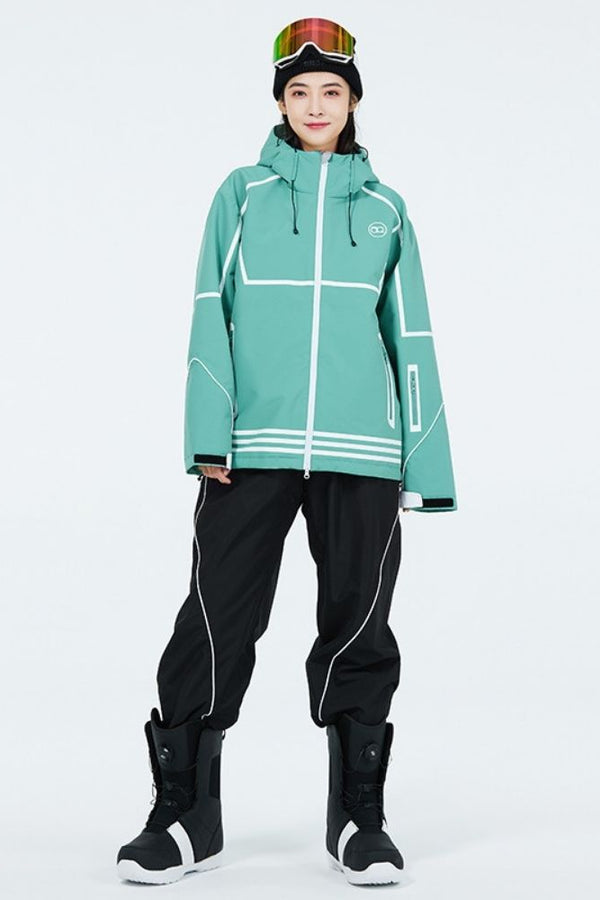 XwXwSeui Men Women Lines Outdoor Snow Suits-Light Cyan Series