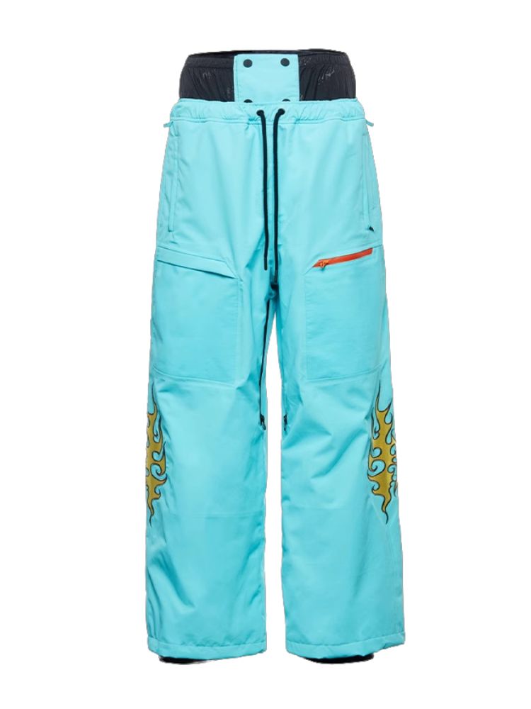 XwXwSeui Men Women Flame Embroidery Insulated Ski Pants