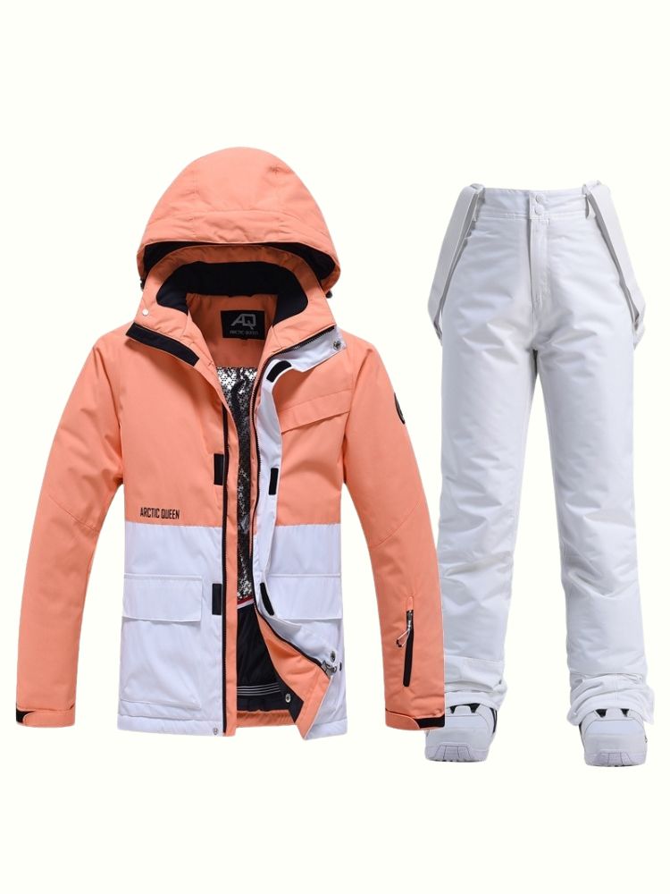 XwXwSeui Men Women Hooded Insulated Snow Suits-Orange Series