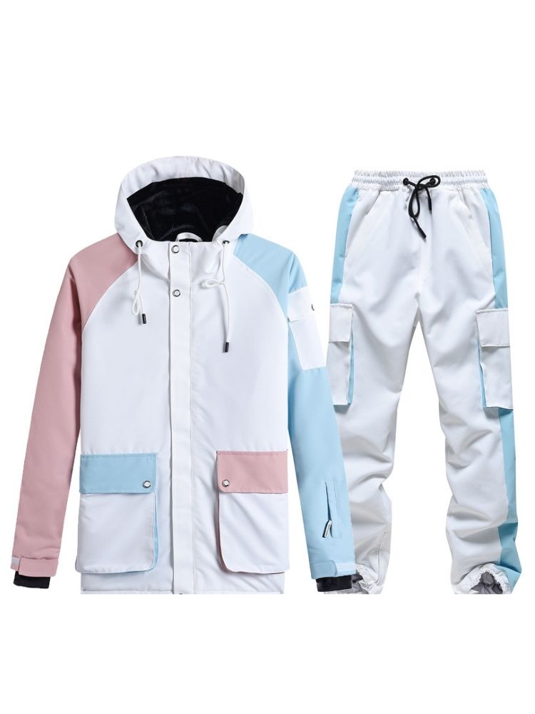 XwXwSeui Men Women Colorblock Waterproof Snow Suits-Pink Series