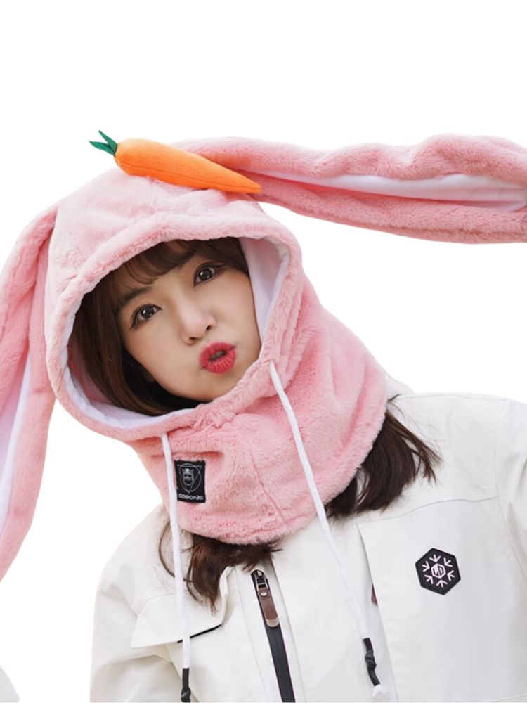 XwXwSeui Men Women Catoon Rabbit Snow Helmet Hood