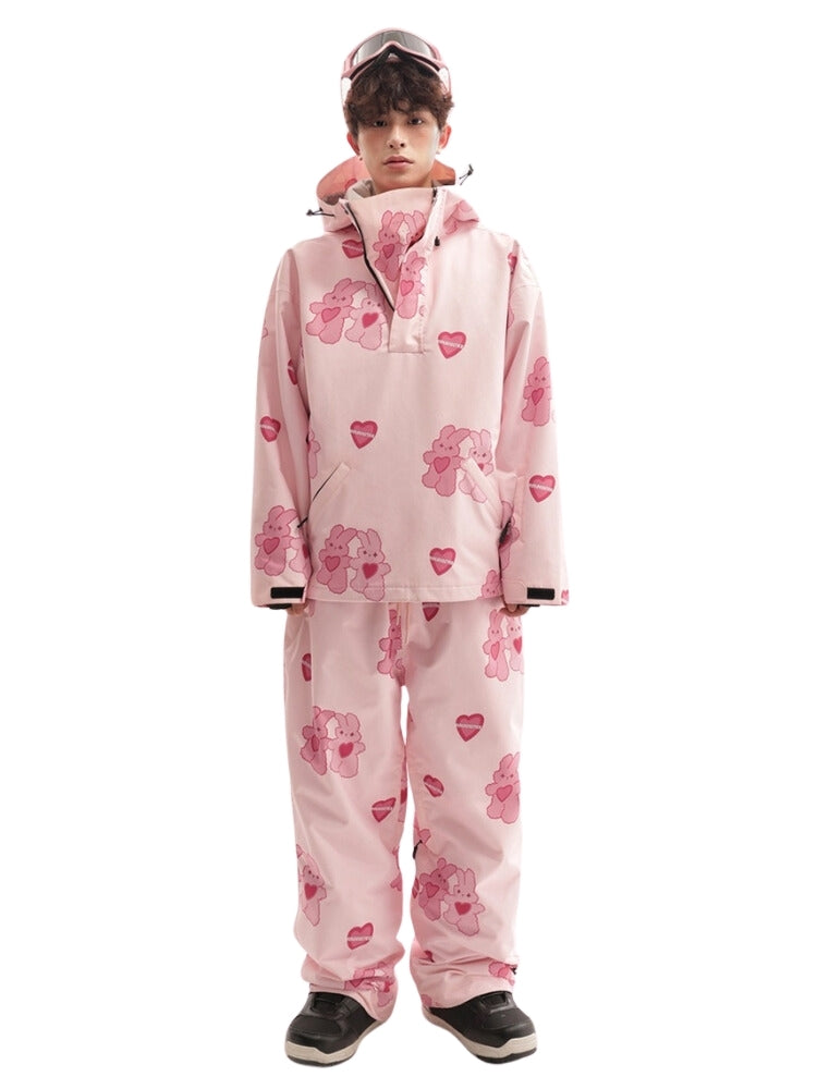 XwXwSeui Men Women Fleeced Pink Rabbit Ski Suits