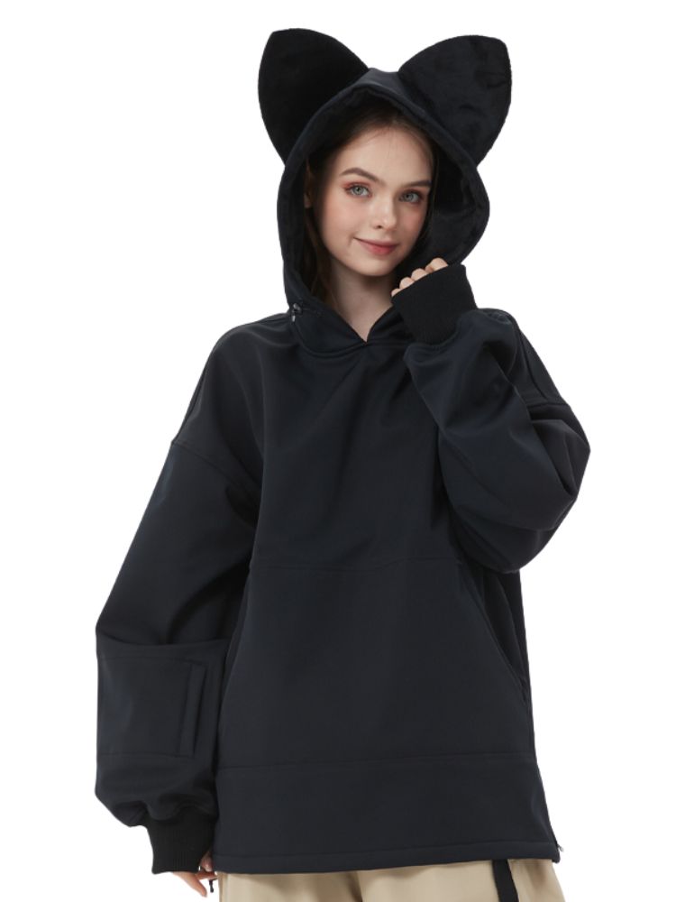 XwXwSeui Women Cute Cat Ear Fleeced Ski Hoodie