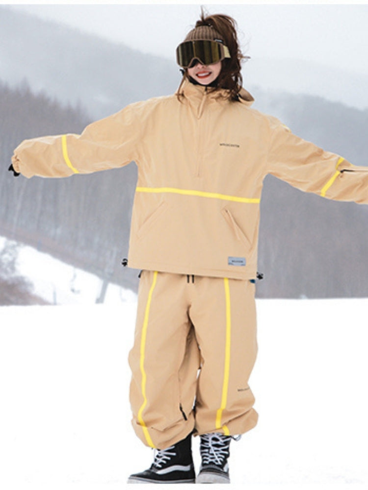 XwXwSeui Men Women Stripe Loose Fleece Ski Suits