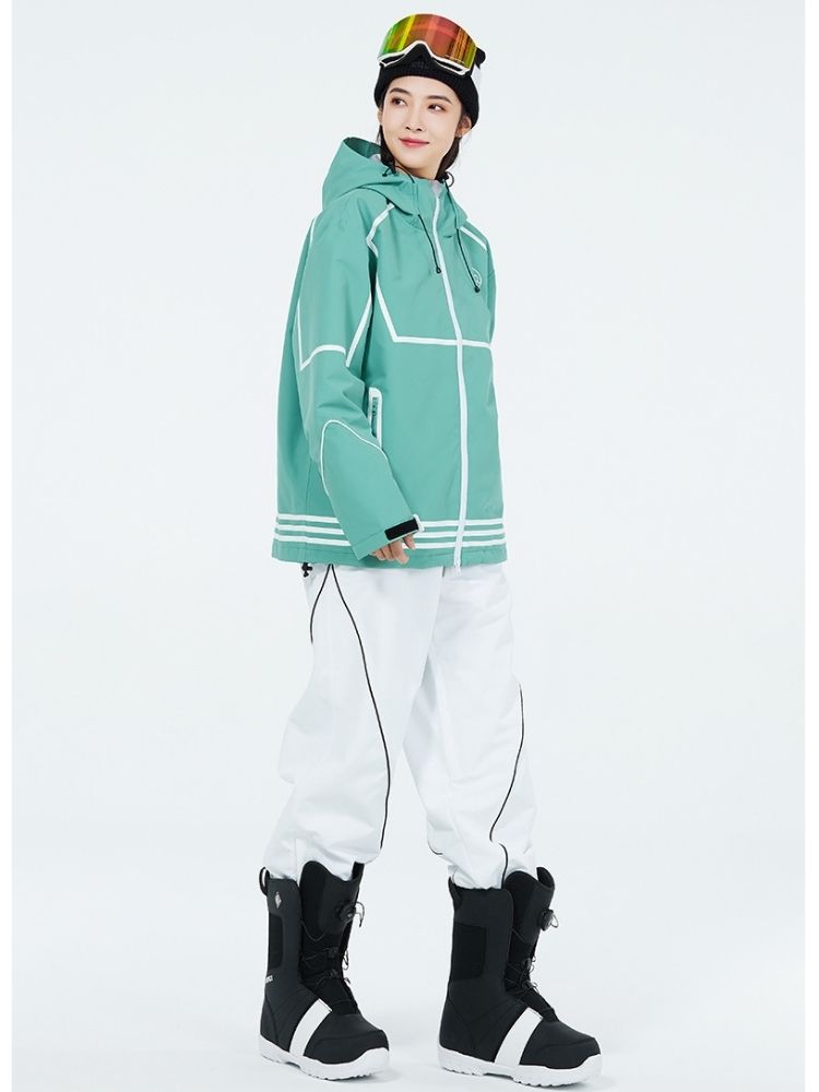 XwXwSeui Men Women Lines Outdoor Snow Suits-Light Cyan Series