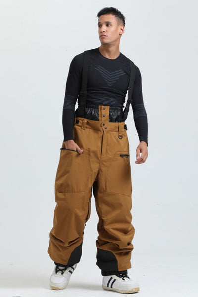 XwXwSeui Men Chic Fleeced High Waist Adjustable Shoulder Strap Cargo Skiing Bibs