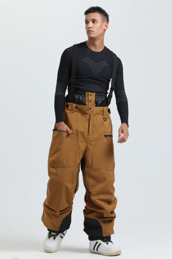 XwXwSeui Men Chic Fleeced High Waist Adjustable Shoulder Strap Cargo Skiing Bibs