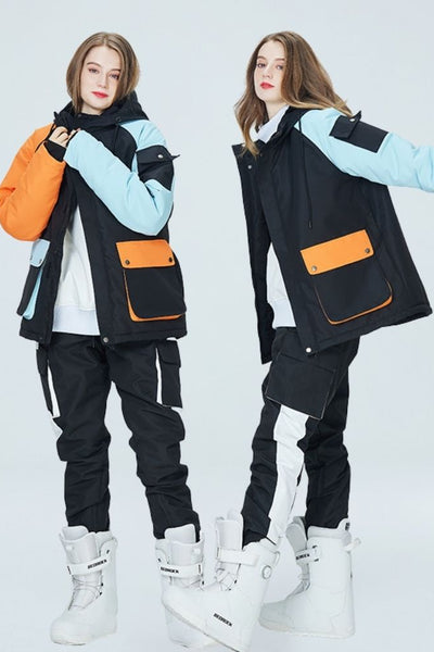 XwXwSeui Men Women Colorblock Waterproof Snow Suits-Black Series