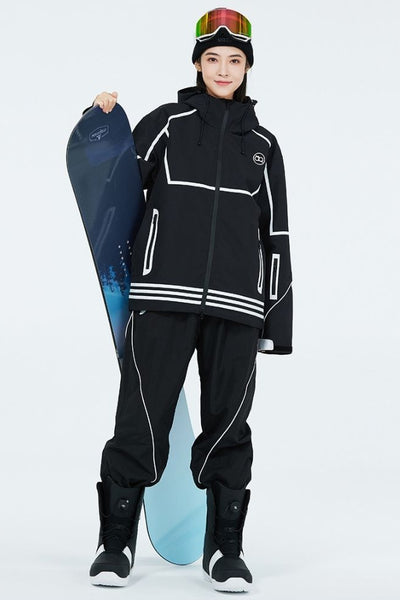 XwXwSeui Men Women Lines Outdoor Snow Suits-Black Series