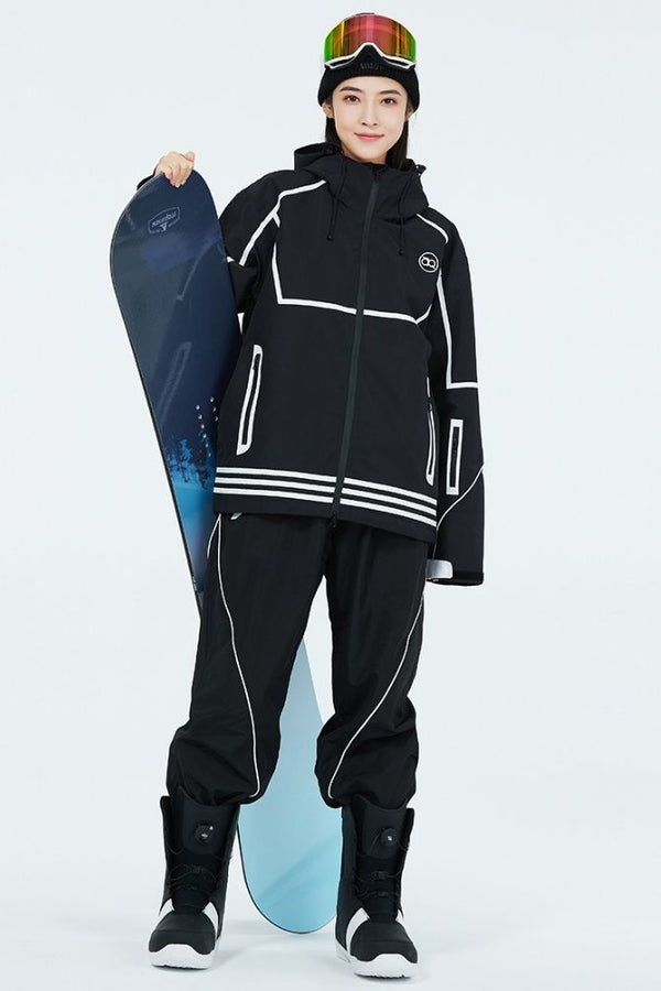 XwXwSeui Men Women Lines Outdoor Snow Suits-Black Series