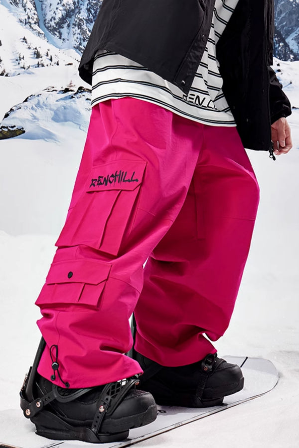 XwXwSeui Women and Men Fleeced New Chic Baggy Ribbon Breathproof Snow Pants