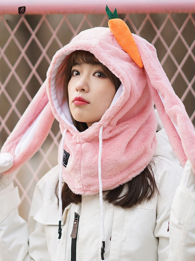 XwXwSeui Men Women Catoon Rabbit Snow Helmet Hood