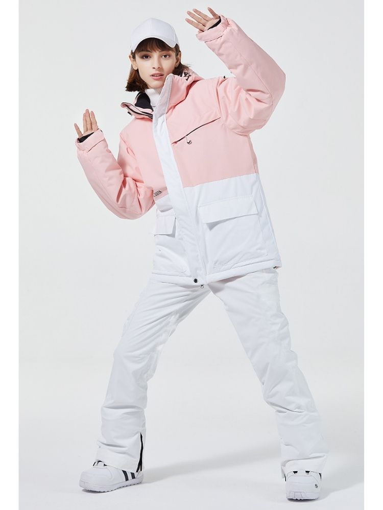 XwXwSeui Men Women Hooded Insulated Snow Suits-Pink Series