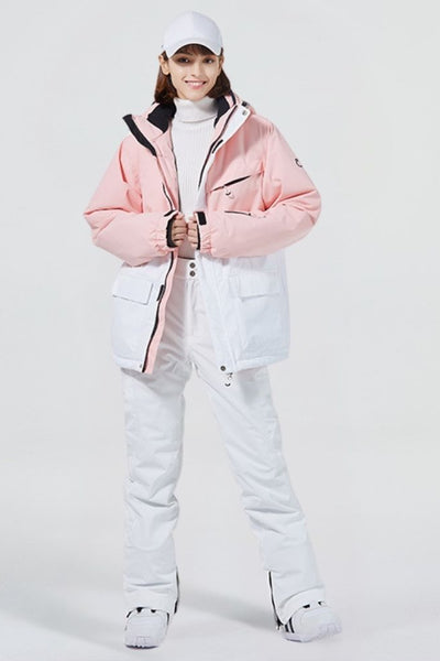 XwXwSeui Men Women Hooded Insulated Snow Suits-Pink Series