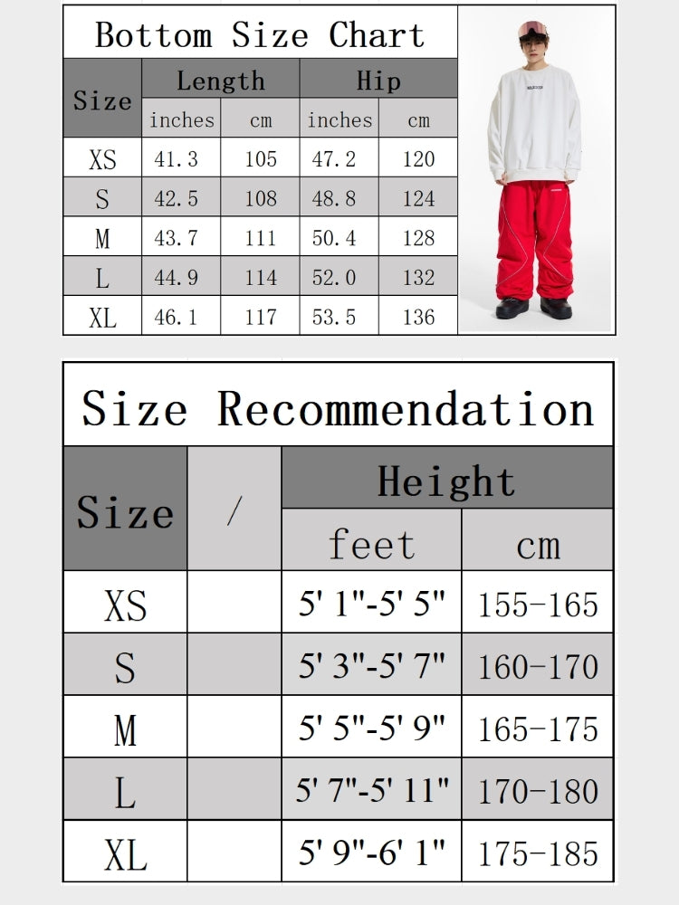 XwXwSeui Men Women Reflective Hip Baggy Ski Pants