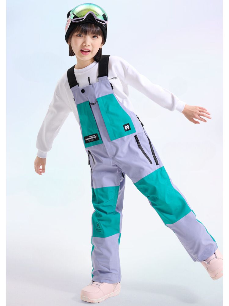 XwXwSeui Kids Colorblock Waterproof Baggy Snow Bibs