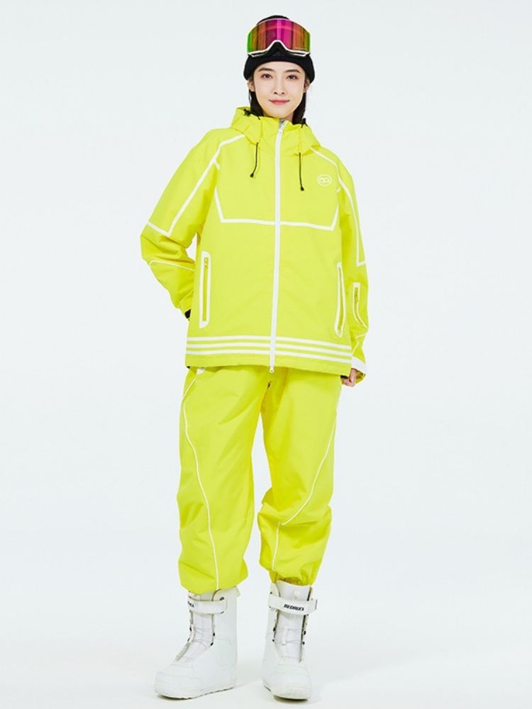 XwXwSeui Men Women Lines Outdoor Snow Suits-Yellow Series