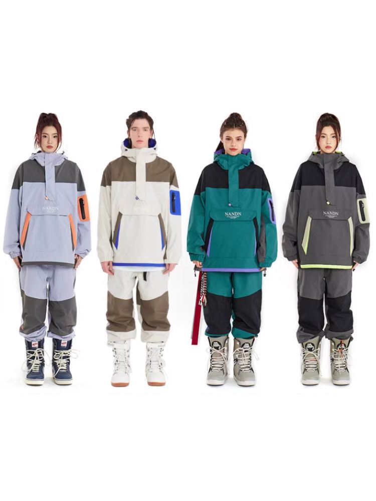 XwXwSeui Men Women Color-blocking Loose Waterproof Ski Pants