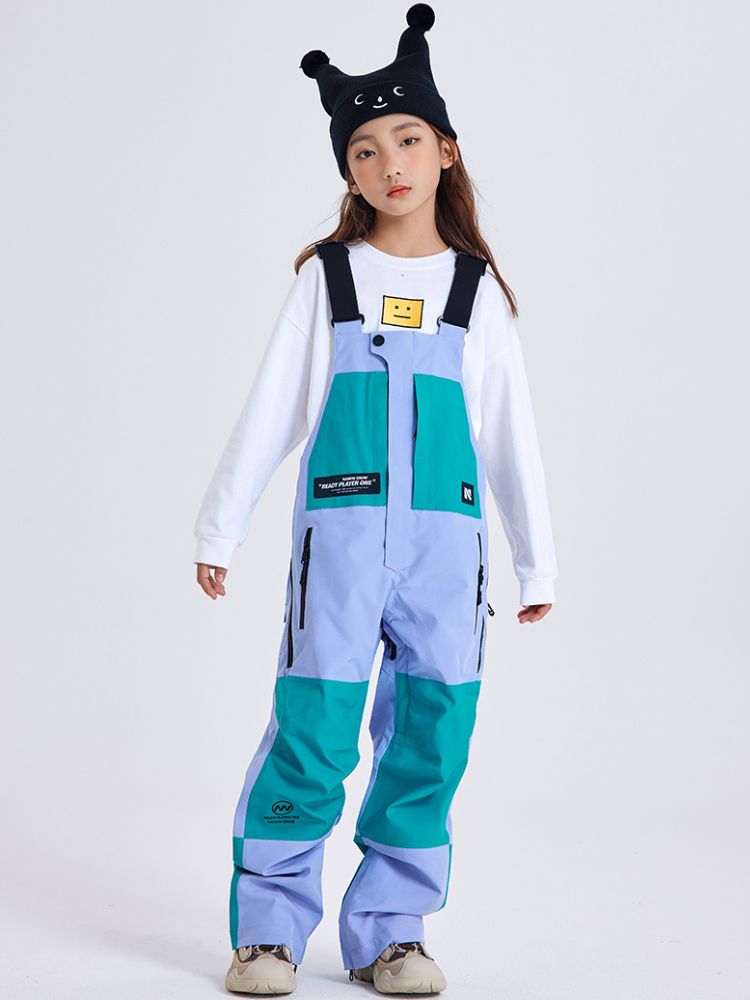 XwXwSeui Kids Colorblock Waterproof Baggy Snow Bibs