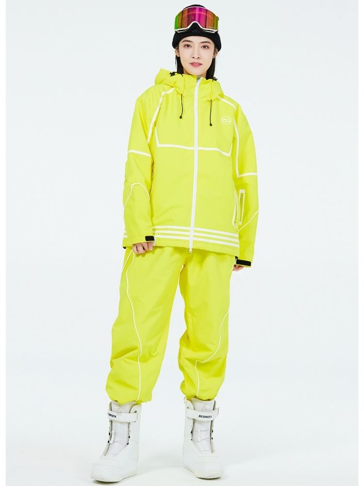 XwXwSeui Men Women Lines Outdoor Snow Suits-Yellow Series