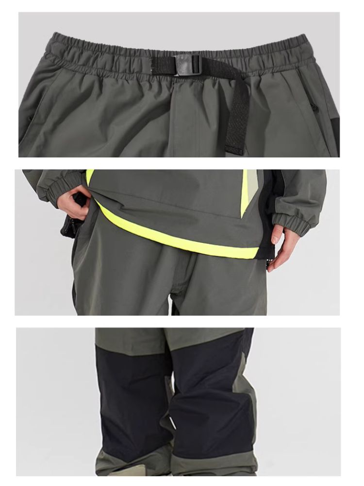 XwXwSeui Men Women Color-blocking Loose Waterproof Ski Pants