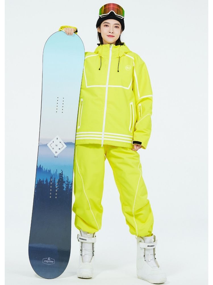 XwXwSeui Men Women Lines Outdoor Snow Suits-Yellow Series