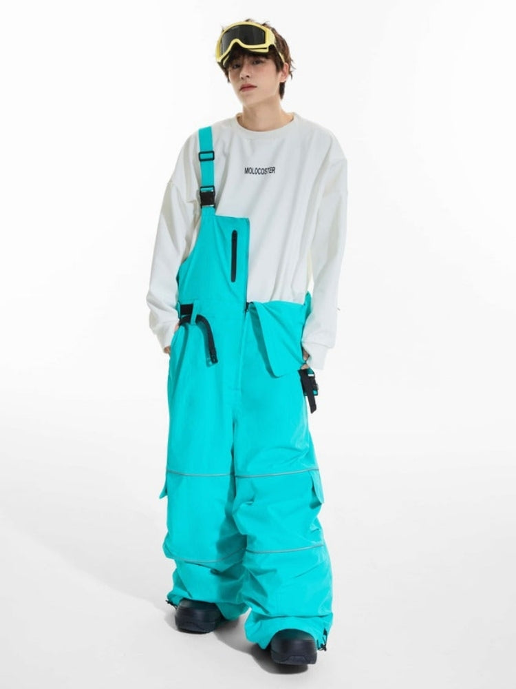 XwXwSeui Men Women Fleeced Reflective Baggy Snow Bibs