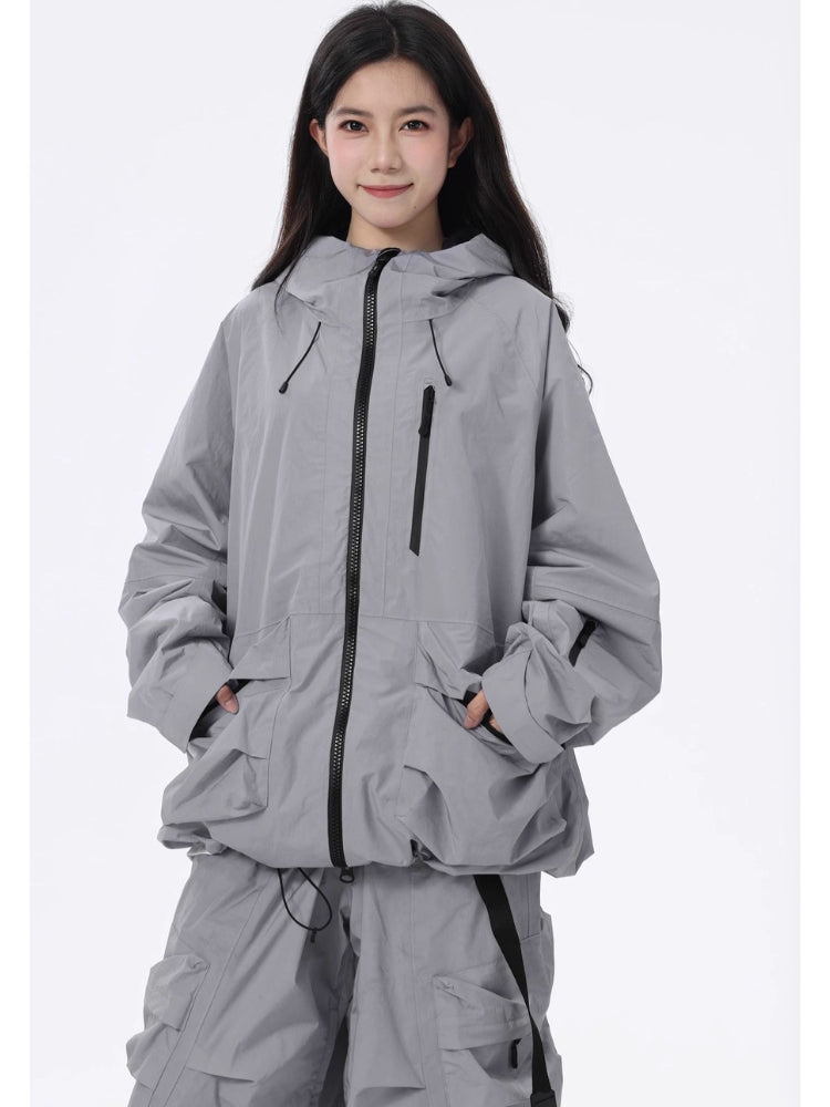 XwXwSeui Men WomenWrinkle Baggy Hooded Snow Jacket